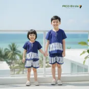 【現貨】兒童泰國海邊渡假藍染休閒短褲套裝 上衣+褲子 泰國童裝