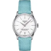 【TISSOT 天梭】杜魯爾系列動力80小時機械女錶-銀x藍皮帶/34mm 錶 生日禮 送禮(T139.207.16.011.00)