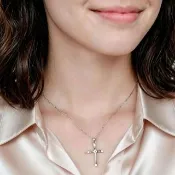 【MoonDy】十字架項鍊 純銀項鍊 鋯石項鍊 女生項鍊 999足銀項鍊 韓版項飾 飾品 項鍊 鎖骨鏈 毛衣鏈