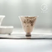 手繪竹子花瓣聞香杯 高足品茗杯 陶瓷功夫茶具 宜室茶話 主人杯 高級感茶杯 小眾茶具