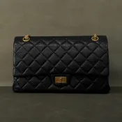 優買二手精品｜特價經典款‼️ CHANEL A37587 黑抓皺皮革金鏈2.55翻蓋斜背包 266｜28cm B0728