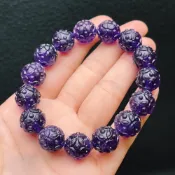 (店+)⟪心樂寶石⟫ 13mm 紫水晶雕刻手鍊 隕石 雕花 雕工精細 收藏品 手串 強化貴人運  增長智慧 遇貴人