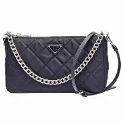 【PRADA 普拉達】TESSUTO IMPUNTU經典三角LOGO菱格紋尼龍手提/斜背包(黑1BH026-TESSUTO IMPUNTU-NERO)