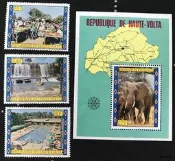 上沃爾特1973年旅游郵票動物大象 地圖游泳池瀑布 3全+小型張 MNH