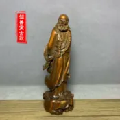 協貿國際日用品生活4館 老黃楊木精雕達摩祖師小擺件古玩木雕老雕件仿古包漿木雕佛像文玩