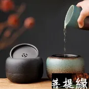 粗陶建水孔雀綠帶蓋茶渣缸茶水盂家用茶洗功夫茶具配件陶瓷茶水缸