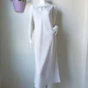 Laura Ashley 復古洋裝，尺寸 7 (XS)，亞麻材質，白色，胸圍 34 英吋。