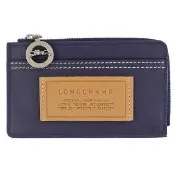 【LONGCHAMP】LE PLIAGE XTRA 標籤真皮卡片拉鍊零錢包(藍色)