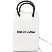 【DOKODEMO】全新 □ BALENCIAGA 593826 Logo 皮革購物手機包單肩包 白色 男士 附防塵袋