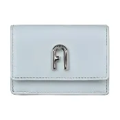 【FURLA 芙拉】FURLA MOON拱門LOGO小牛皮3卡扣式短夾(展示品/淺藍)