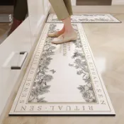 可客製 輕奢風 花朵 廚房地墊 吸水 防滑 耐髒 速幹 脚踏墊 矽藻土地墊 長條長型 軟式硅藻土地墊 止滑墊 大尺寸