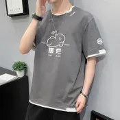 全國趨勢惡搞與有趣的文字，純棉短袖t恤為男子，夏季寬鬆新潮品牌學生半袖上衣