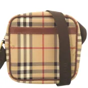 【DOKODEMO】Burberry Haymarket 格紋 T0401 單肩包，米色、RED和黑色拼接，金色五金配件，皮革和帆布材質，0936 [二手] BURBERRY