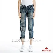 BRAPPERS 女款 BoyFriendJeans系列-大破補丁八分反摺褲-深藍