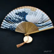 折扇 跳舞 風團扇 編織扇 貝殼扇 中國風 龍刀扇 日式和風扇 日式和風浮世繪神奈川海浪富士山折扇子日本和扇男女工藝扇禮