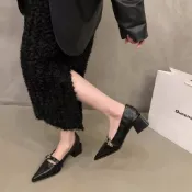 【現貨】尖頭小皮鞋女 通勤女鞋 尖頭樂福鞋女 無鞋帶女鞋 法式氣質瑪麗珍小皮鞋女鞋子春秋冬季黑色尖頭高跟鞋單鞋