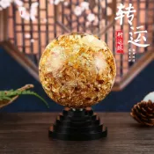 【新品現貨】晶生順金箔水晶球家居辦案頭擺件裝飾品店鋪銀行開業送禮品風水球