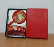 全新　彩繪花紋梳鏡組 補妝鏡 化妝鏡 梳子 扁梳　【收藏品專區】☆流星百寶屋☆