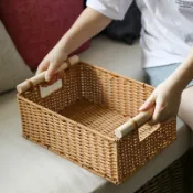 蒙麗百貨 工廠直銷 編織籃 藤編籃 收納籃 收納筐仿藤編 日式簡約木把手客廳整理筐 零食筐雜物收納籃特惠/開立發票 特價出 全館九折 售後保障 m1214