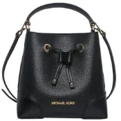Michael Kors  金字荔枝紋皮革手提斜背兩用水桶包(黑)
