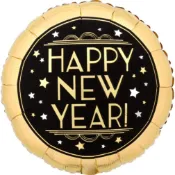 派對城 現貨【18吋鋁箔氣球-新年黑金邊】 歐美派對 跨年氣球 鋁箔氣球 新年氣球 派對佈置 拍攝道具