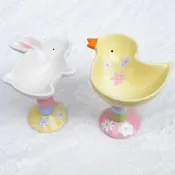 日系陶瓷製彩釉燒製質感粉色系小白兔 兔子 黃色小鴨 動物高腳造型碗 甜點零食小碗 冰淇淋碗 蛋糕甜食餐廳餐具層盤陶瓷碗