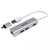 【百利市購物中心】KINYO 鋁合金網路轉換線集線器 HUB-23 (附贈Type-C轉接)