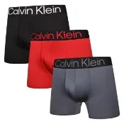 【CALVIN KLEIN】男內褲 三入組 Bold  高彈力中長版合身四角褲/CK內褲-黑、紅、灰 三入組
