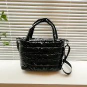 喜挖2店 太空棉繡線大容量純色2024冬季休閒慵懶風洋氣手提寬肩帶斜後背包女
