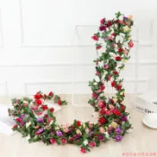 嘉義免運♕2.5M 仿真花玫瑰花藤 45朵花仿真花藤花牆人造常春藤藤條花串假花藤掛藤蔓牆面裝飾居家裝飾水管空調管道裝飾