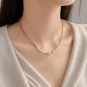[天然珍珠碧璽.項鍊]春日莓果 項鍊【UME】彩色碧璽 天然石 串珠項鍊 天然珍珠項鍊/鎖骨鍊