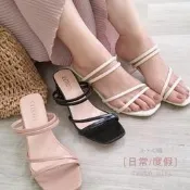 老闆不賣了![日常/渡假]休閒方頭磨砂中跟涼鞋 羅馬涼鞋 拖鞋 涼拖鞋 粗跟涼鞋 中高跟鞋 涼鞋 鞋子 女-杜達女孩