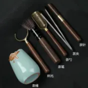 樂遊遊戶外用品館 茶道配件 黑檀實木六君子茶針茶夾茶筆杯托 汝窯茶桶功夫茶具配件 茶具組 泡茶器具