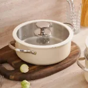 (店+)PureCook 台灣首賣★新CICI韓式304陶瓷不鏽鋼鍋2.5L雙耳湯鍋物理不沾平底煎炒鍋玻璃蓋IH爐洗碗機同康寧