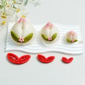 〖壽桃葉子模具〗3D餅幹模具 3d烘焙模具 小壽桃2片連身葉子模具 花樣造型DIY模具 包子饅頭葉子模