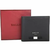 【BALLY】BRASAI.MY 矽膠條紋飾塗層再生牛皮八卡對折短夾-黑x黑白(錢包 皮夾)