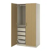 【IKEA 宜家家居】PAX/TONSTAD 衣櫃/衣櫥組合, 灰米色/實木貼皮, 橡木