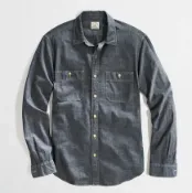 美國百分百【全新真品】J.Crew 襯衫 JC 上衣 長袖 休閒衫 工作衫 灰色 雙口袋 純棉 牛仔 男 XS S號 C533