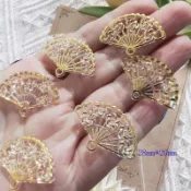💥臺灣有貨💥免運💥 3cm亞克力鏤空米白小扇子 diy手鍊手機鏈車掛鑰匙扣頭繩飾品