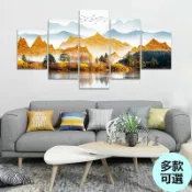 寓偉 【多款可選】實木框畫 裝飾畫 山水畫 自然風景 背靠有山 金山 飛鳥 居家裝飾 沙發背景 臥室壁畫 無框畫 生日禮物
