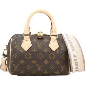【Louis Vuitton 路易威登】M46222 Speedy Bandouliere 20 字母編織背帶經典帆布波士頓包(米棕)