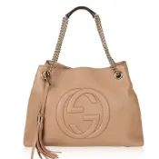 GUCCI 古馳 536196 SOHO雙G LOGO 流蘇雙鍊手提/肩背兩用包(膚色)