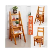 (店+)實木梯子家用折疊梯椅凳子兩用椅子室內登高踏板