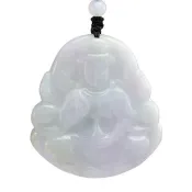 【漢石齋】天然翡翠A貨 觀音玉佩吊墜 淺色春帶彩種(52*47*6mm)