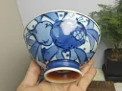古瓷堂日本回流瓷器 日本中古 京都清水燒 手繪青花釉下彩斗笠碗 平安系列石榴畫片多子多福 錫斑孤品 茶碗飯碗內外繪 本手作