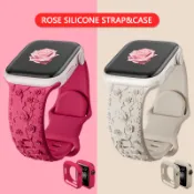 錶殼和錶帶玫瑰雕刻錶帶花朵手鍊兼容 Apple Watch Ultra 45mm 41mm 44mm 40mm 42mm