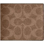 【COACH】男士最愛焦糖咖啡x淺卡其PVC滿版LOGO七卡短夾