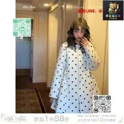 快速出貨BiBiBleu*Polka-DotDream*定製波點面料絲絨領A字版娃娃感大衣