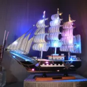 【新款熱賣】複古 創意 一帆風順 船模型 黑珍珠 手工藝品 木質 擺件 酒櫃裝飾品 花店帆船有錢花送禮物