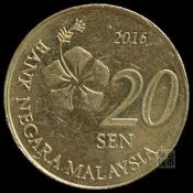 .滿300出貨.滿30 馬來西亞20分銅花 20.5mm亞洲外國硬幣錢幣外幣真幣收藏